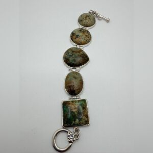 7" African Turquoise Cabochon tennis bracelet in silver tone metal!